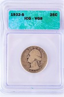 Coin 1932-S Washington Quarter ICG VG8