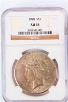 Coin 1928-P Peace Silver Dollar Certified NGC AU58