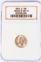 Coin 1945-S Micro S Mercury Dime NGC MS65
