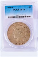Coin 1934-S Peace Silver Dollar PCGS VF20