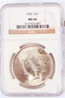 Coin 1925-P Peace Silver Dollar Certified NGC MS66