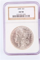 Coin 1890 P Morgan Silver Dollar NGC AU58