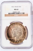 Coin 1921-P Peace Silver Dollar Certified NGC MS62