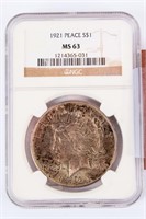 Coin 1921-P Peace Silver Dollar Certified NGC MS63