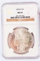 Coin 1878-S Morgan Silver Dollar NGC MS64