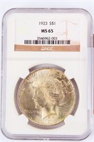 Coin 1923-P Peace Silver Dollar Certified NGC MS65
