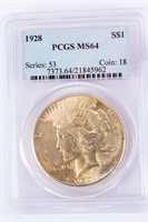 Coin 1928-P Peace Silver Dollar PCGS MS64