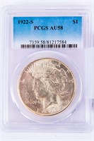 Coin 1922-S Peace Silver Dollar PCGS AU58