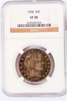 Coin 1908 Barber Half Dollar Certified NGC VF30