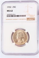 Coin 1932-P Washington Quarter Certified NGC MS62