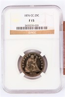 Coin 1876 CC Seated Quarter Certified NGC F15
