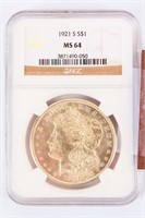 Coin 1921-S Morgan Silver Dollar NGC MS64