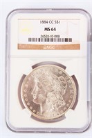 Coin 1884-CC Morgan Silver Dollar NGC MS64
