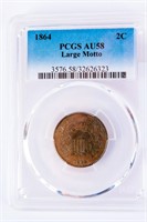 Coin 1864 Copper 2 Cent Coin PCGS AU58