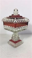 Ruby red and clear glass pedestal candy dish