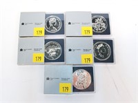 5- Canadian silver dollars, .500 silver: 1987,