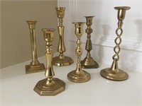 Group of 6 Various Brass Candlesticks