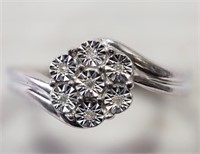 Sterling silver diamond ring with seven diamonds