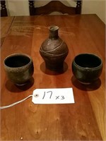 (1) Pottery Style Flask, (2) Pottery Style Goblets