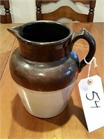 Brown and Beige Stoneware Bean Pot Style Pitcher