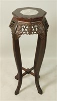 CARVED ROSEWOOD MARBLE TOP CHINESE PLANT STAND