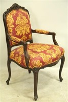 FRENCH STYLE CARVED & UPHOLSTERED ARMCHAIR