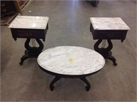 Rose carved marble top Victorian tablesx3