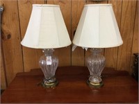 Pair of glass lamps with brass base