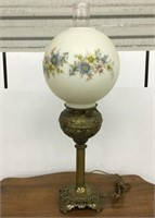 Brass piano lamp with hand painted shade