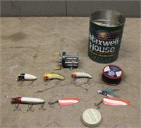ASSORTED VINTAGE FISHING LURES AND FISHING ITEMS