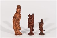 3 CHINESE CARVED WOODEN FIGURES