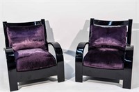 PAIR BLACK LACQUER ART DECO STYLE LOUNGE CHAIRS