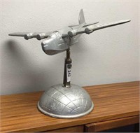 METAL RETRO FIGURAL AIRPLANE WITH MARBLE BASE