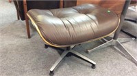 MID CENTURY PLYCRAFT LEATHER STOOL, EAMES STYLE