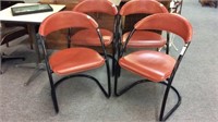 MID CENTURY METAL AND LEATHER DINING CHAIRS (4X)