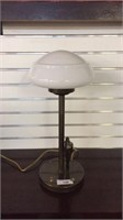 ART DECO STYLE METAL TABLE LAMP WITH GLASS SHADE,