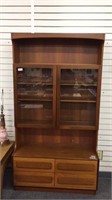 MID CENTURY  WALL UNIT, GLASS FRONT DOORS, 1 PC,
