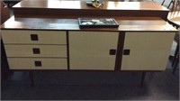 MID CENTURY SIDEBOARD WITH LAMINATE FRONT,