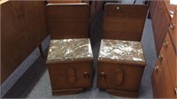 ART DECO MARBLE TOP BEDSIDE CABINETS  (2X)