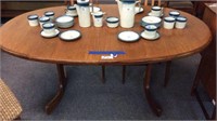 MID CENTURY OVAL DINING TABLE WITH POP-UP