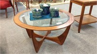 MID CENTURY 33" ROUND COFFEE TABLE, WITH GLASS