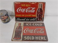 2 affiches métalliques Coca-Cola 11 3/4x8po