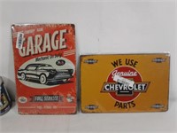 2 affiches métalliques garage + Chevrolet