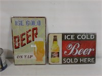 2 affiches métalliques de bière 11 3/4x8po