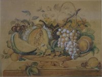 Framed antique watercolour, still life fruit
