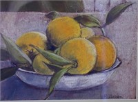 Ruth Basson "oranges in enamel bowl" gouache