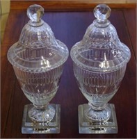 Two good Georgian cut glass lidded urns