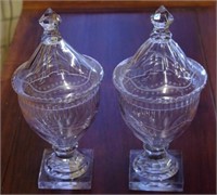 Two good Georgian cut glass lidded urns