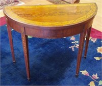 George III inlaid demilune mahogany card table