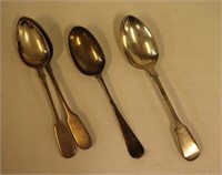 Four antique silver soup spoons